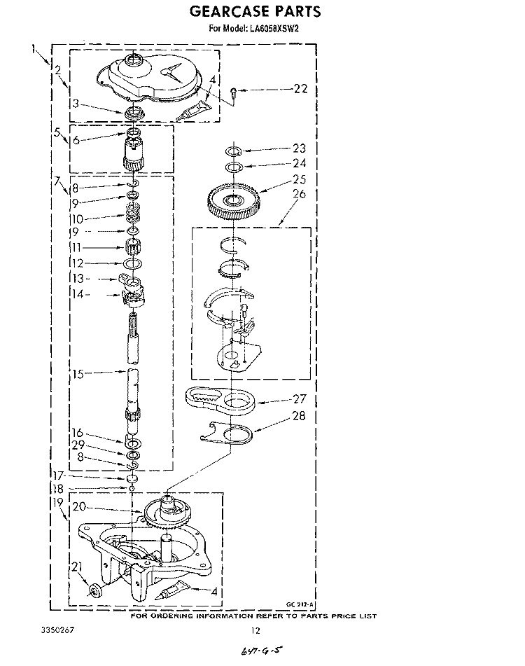 GEARCASE Diagram and Parts List for LA6058XSW2  Whirlpool Washer