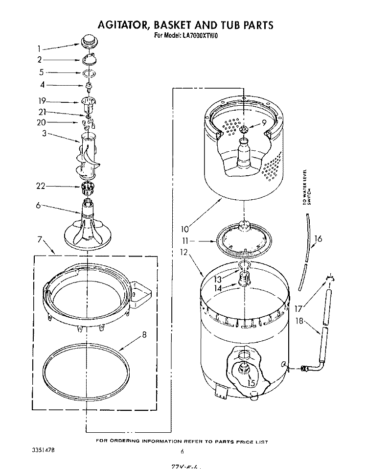 AGITATOR, BASKET AND TUB Diagram and Parts List for LA7000XTN0  Whirlpool Washer