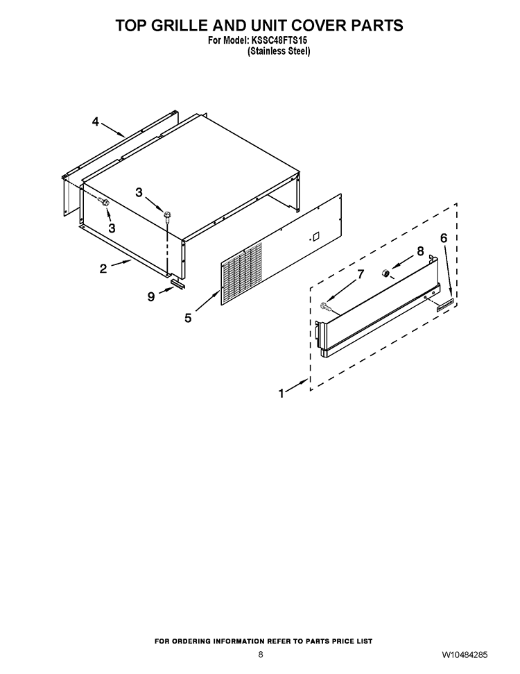 TOP GRILLE AND UNIT COVER PARTS Diagram and Parts List for KSSC48FTS15  KitchenAid Refrigerator