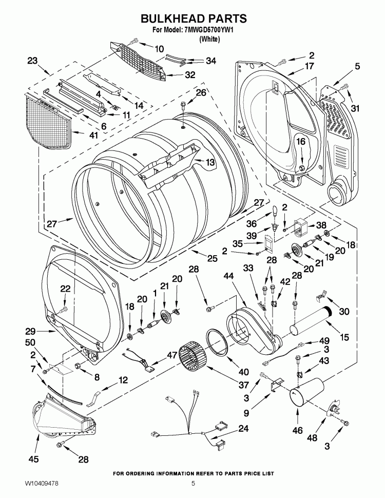 BULKHEAD PARTS Diagram and Parts List for 7MWGD5700YW1  Whirlpool Dryer