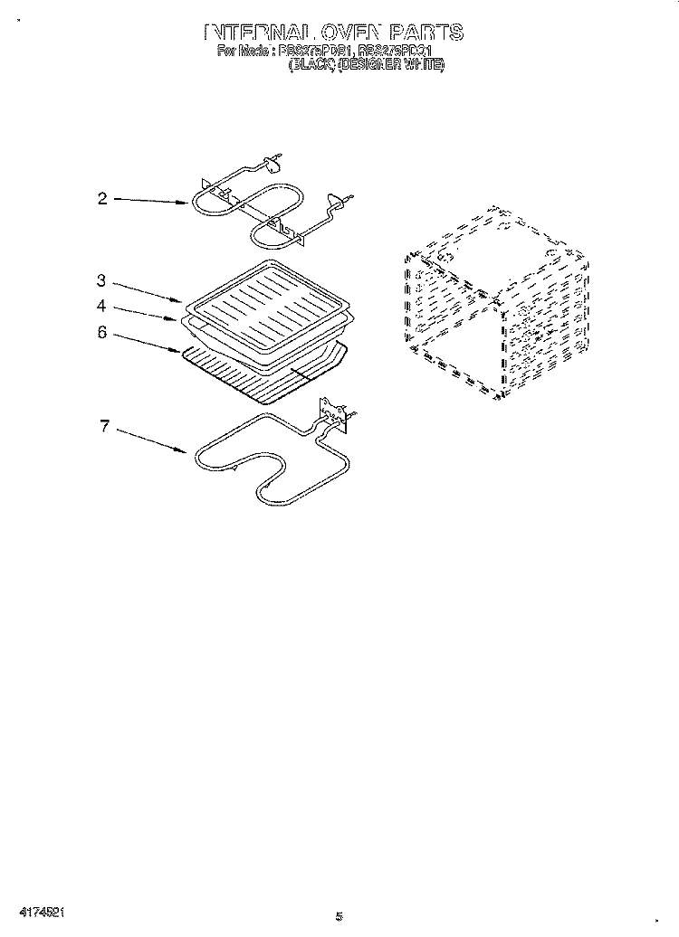 INTERNAL OVEN Diagram and Parts List for RBS275PDQ1  Whirlpool Wall Oven