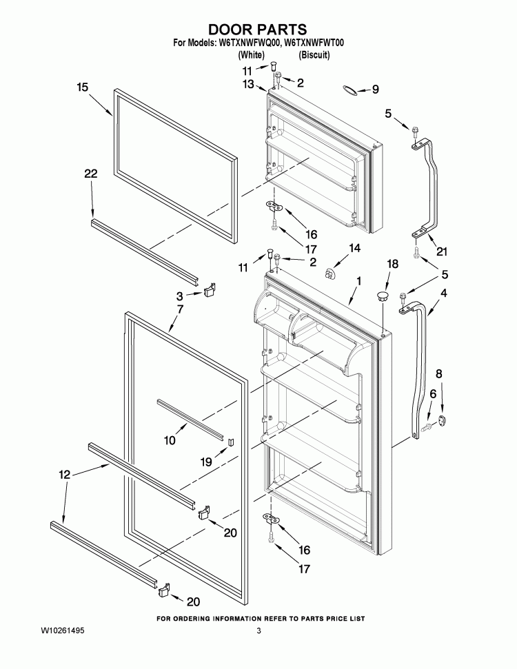 DOOR PARTS Diagram and Parts List for W6TXNWFWQ00  Whirlpool Refrigerator