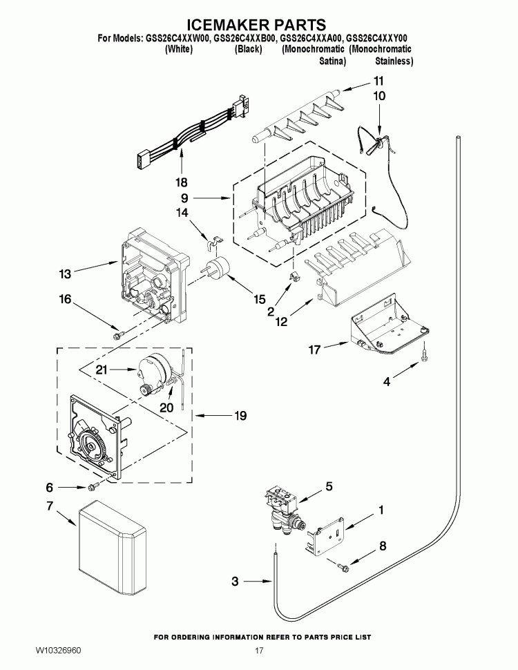 ICEMAKER PARTS Diagram and Parts List for GSS26C4XXA00  Whirlpool Refrigerator