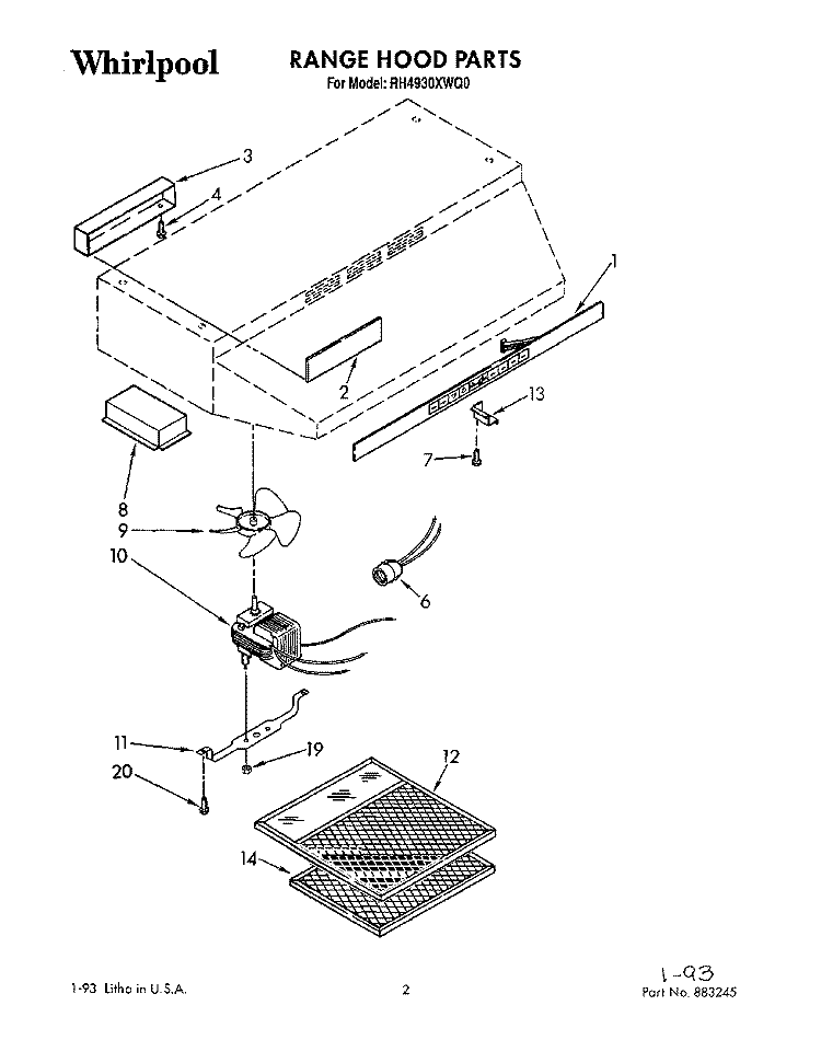 SECTION Diagram and Parts List for RH4930XWQ0  Whirlpool Range Hood