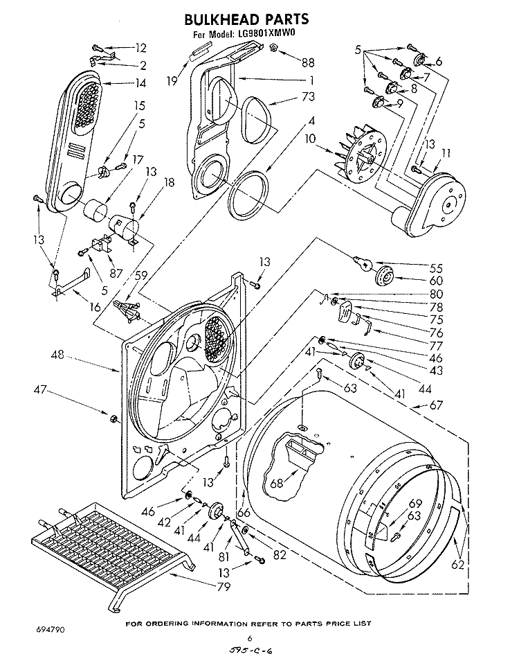 BULKHEAD Diagram and Parts List for LG9801XMW0  Whirlpool Dryer