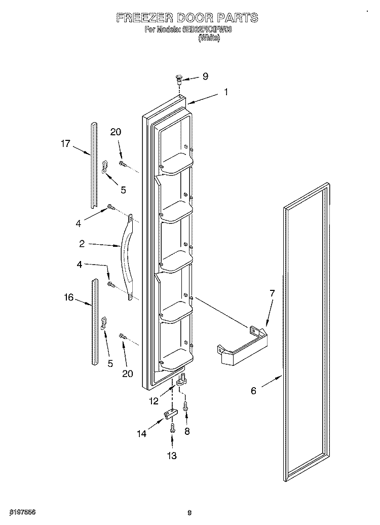 FREEZER DOOR Diagram and Parts List for 6ED22PKXFW03  Whirlpool Refrigerator