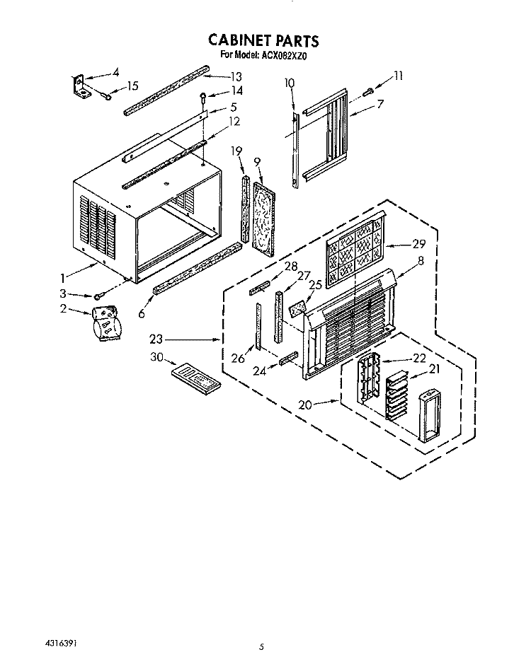 CABINET Diagram and Parts List for ACX082XZ0  Whirlpool Air Conditioner