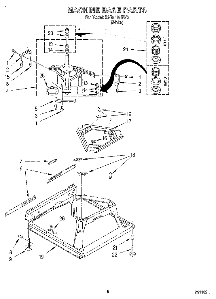MACHINE BASE Diagram and Parts List for RAB1121EW0  Roper Washer