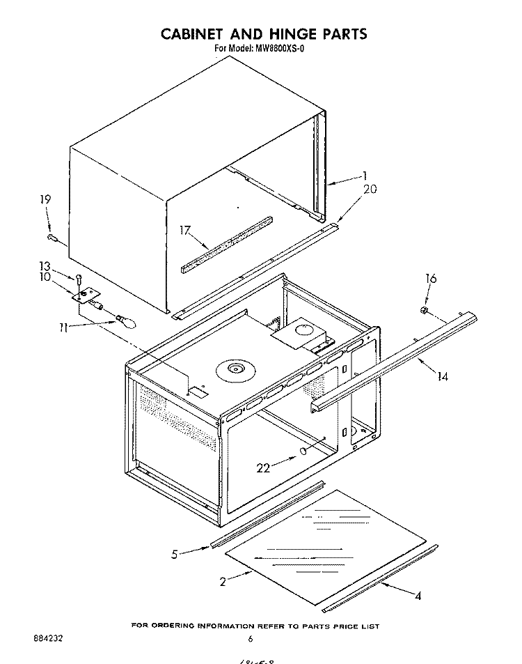 CABINET AND HINGE Diagram and Parts List for MW8800XS0  Whirlpool Microwave