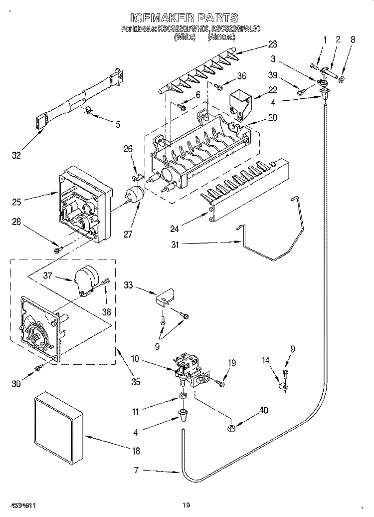 ICEMAKER, LIT/OPTIONAL Diagram and Parts List for KSCS22QFAL00  KitchenAid Refrigerator