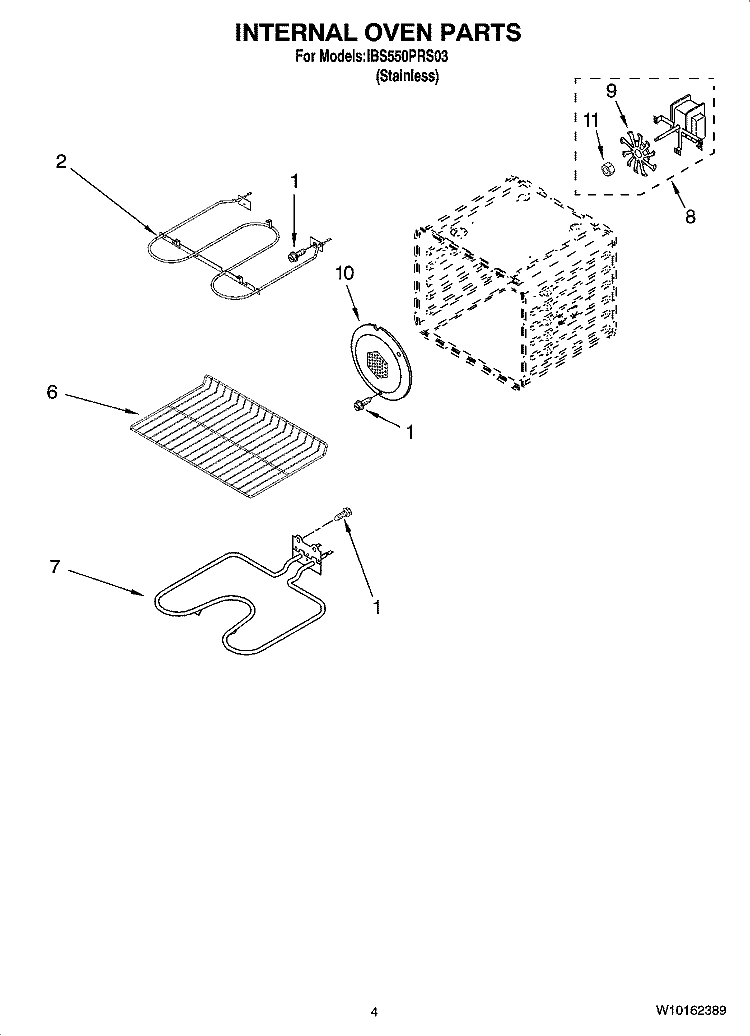 INTERNAL OVEN PARTS Diagram and Parts List for IBS550PRS03  Whirlpool Wall Oven