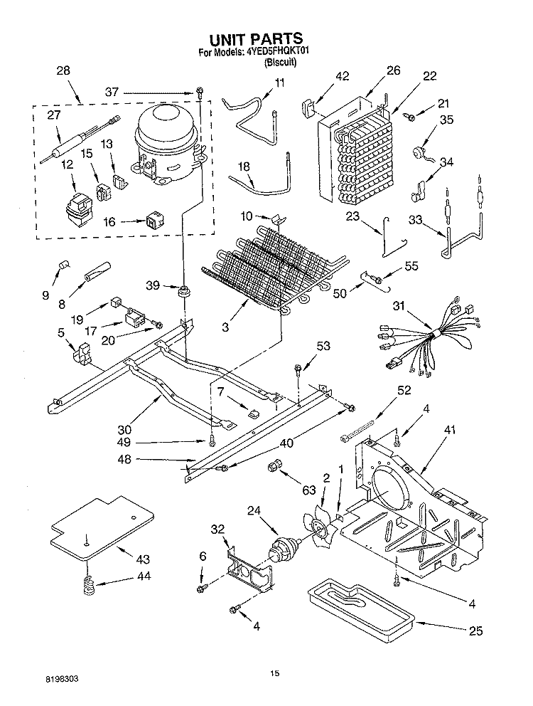 UNIT PARTS Diagram and Parts List for 4YED5FHQKT01  Whirlpool Refrigerator