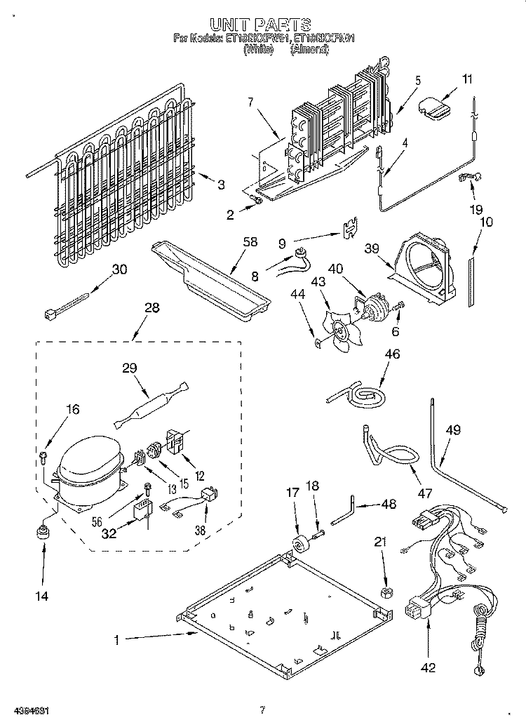 UNIT Diagram and Parts List for ET18GKXFN01  Whirlpool Refrigerator