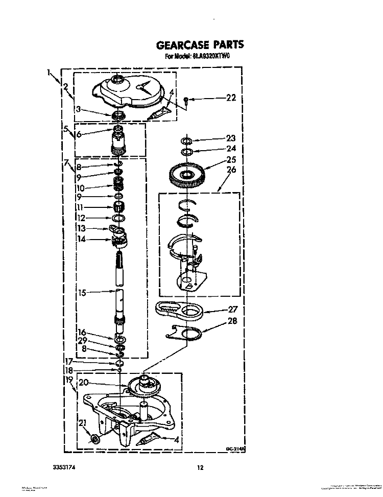GEARCASE Diagram and Parts List for 6LA9320XTW0  Whirlpool Washer