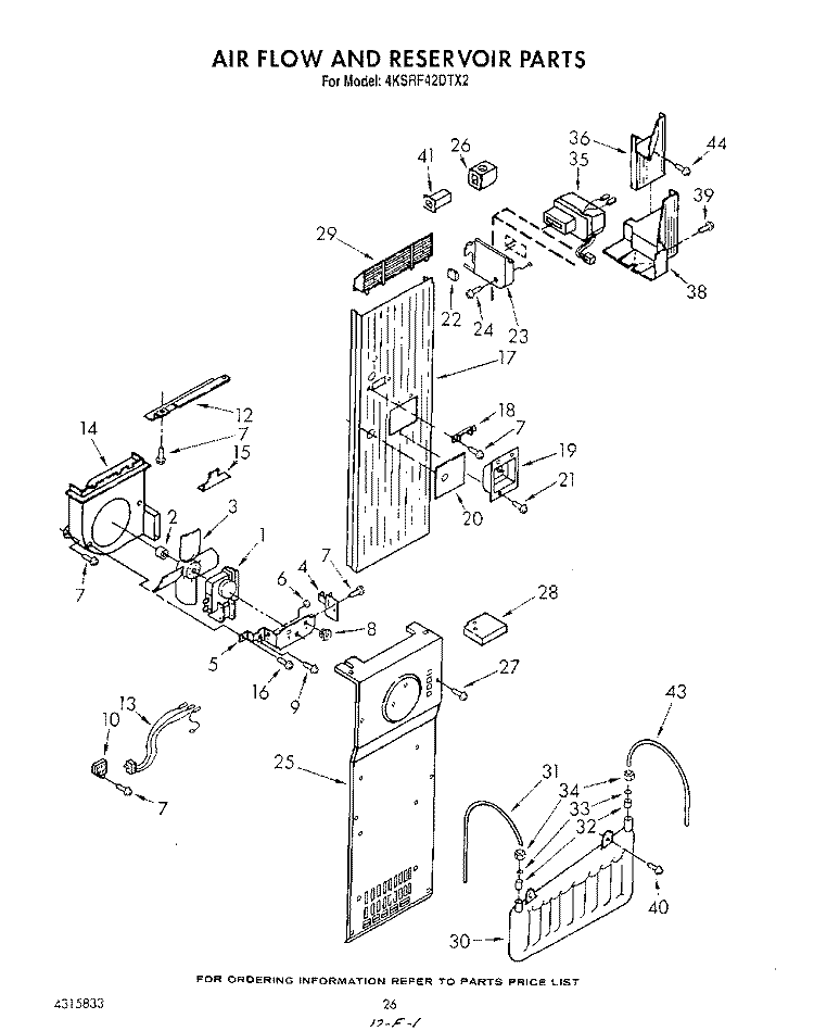 AIR FLOW AND RESERVOIR Diagram and Parts List for 4KSRF42DTX2  KitchenAid Refrigerator