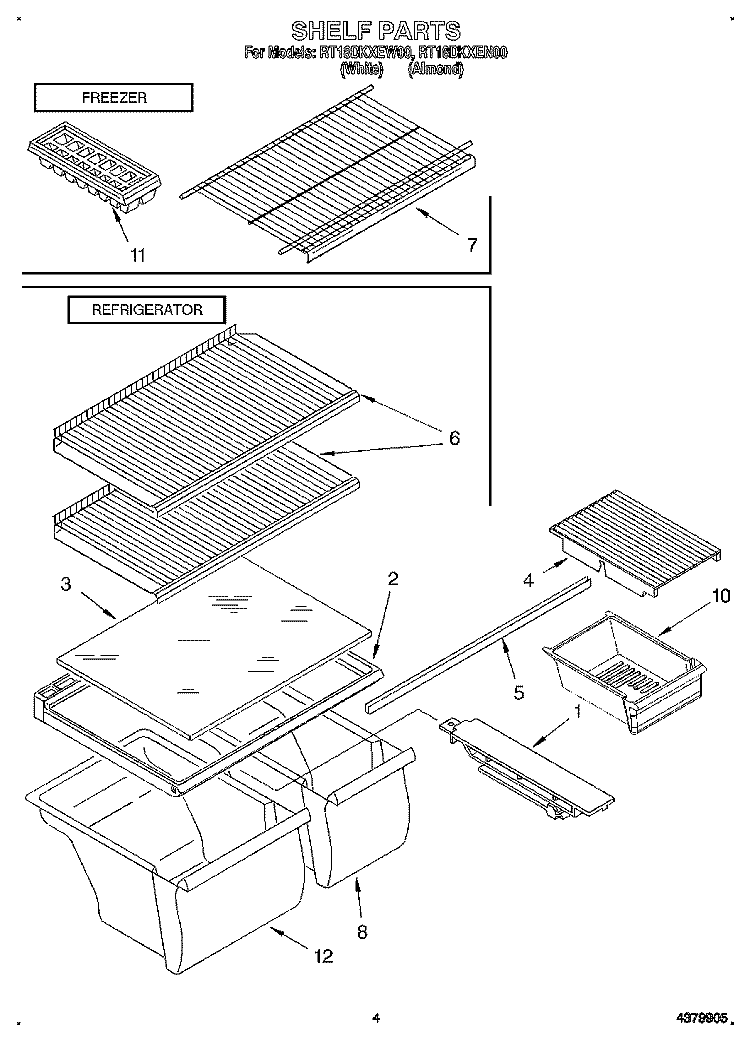 SHELF Diagram and Parts List for RT18DKXEW00  Roper Refrigerator