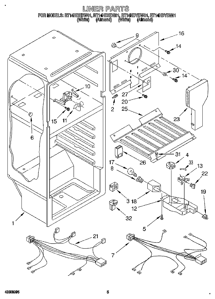LINER, LIT/OPTIONAL Diagram and Parts List for RT14HDYDW01  Roper Refrigerator