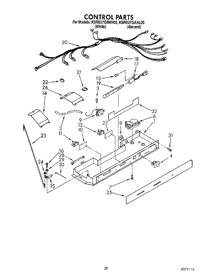 CONTROL Diagram and Parts List for KSRS27QAWH00  KitchenAid Refrigerator