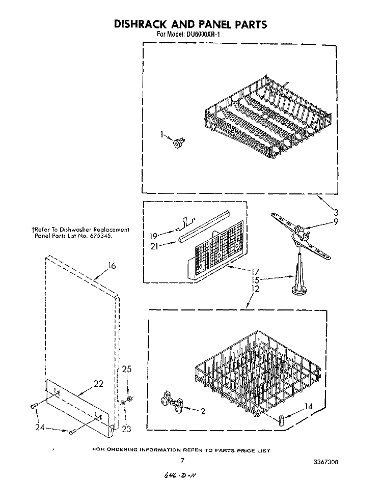 DISHRACK AND PANEL Diagram and Parts List for DU6000XR1  Whirlpool Dishwasher