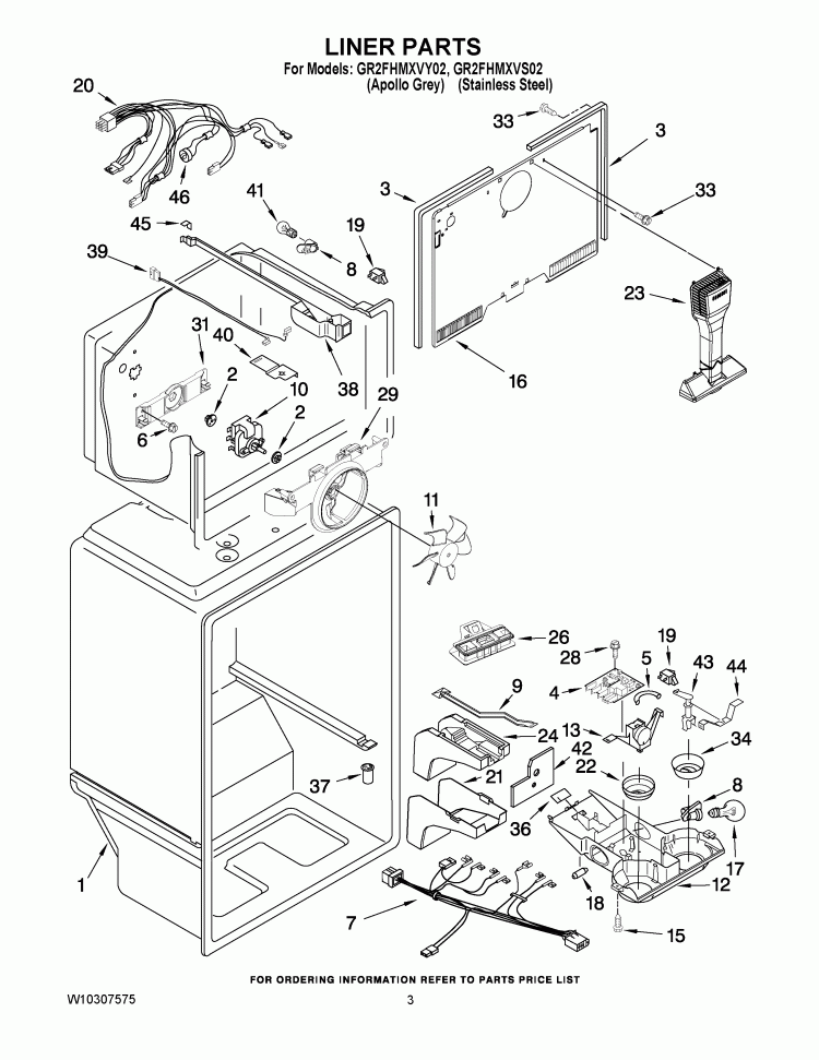 LINER PARTS Diagram and Parts List for GR2FHMXVS02  Whirlpool Refrigerator