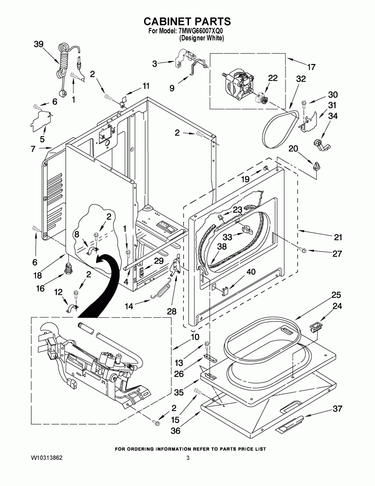 CABINET PARTS Diagram and Parts List for 7MWG66007XQ0  Whirlpool Dryer