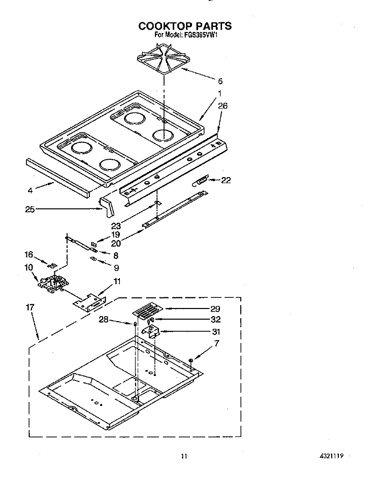 COOKTOP Diagram and Parts List for FGS395VL1  Whirlpool Range