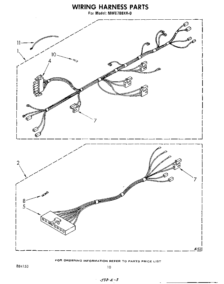 WIRING HARNESS , LIT/OPTIONAL Diagram and Parts List for MW8700XR0  Whirlpool Microwave