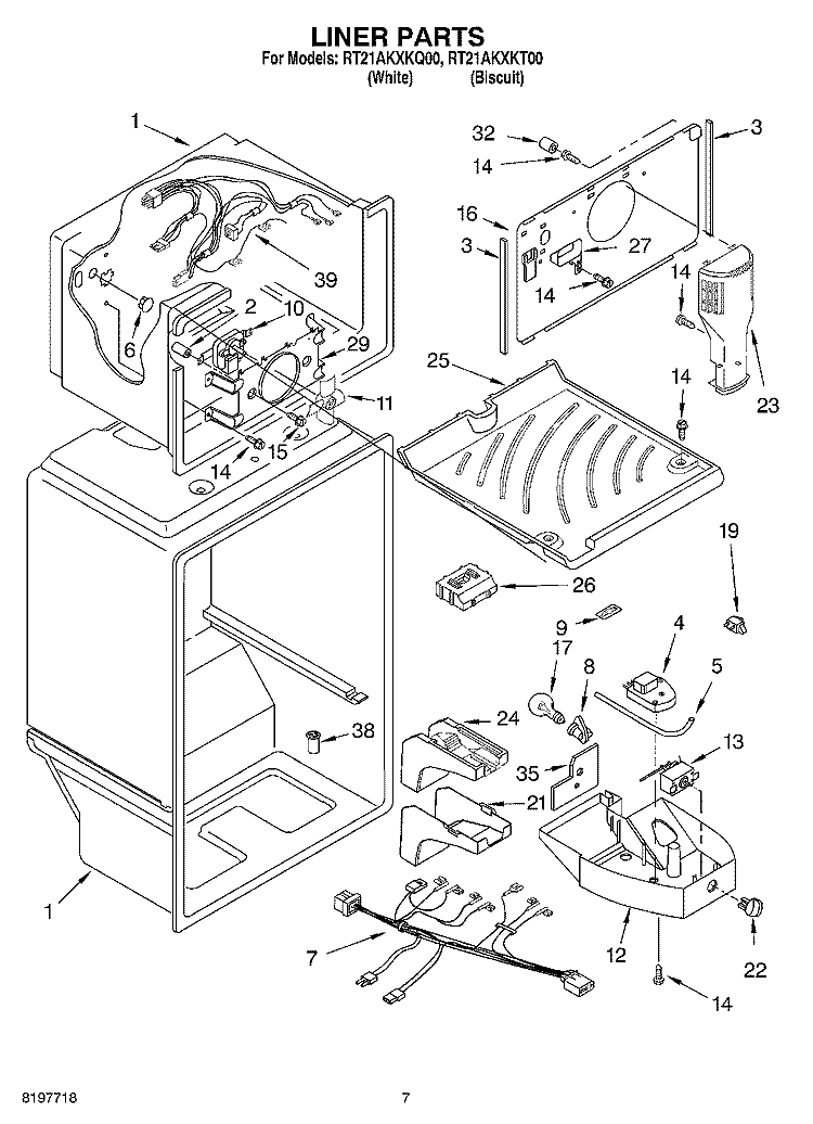LINER Diagram and Parts List for RT21AKXKT00  Roper Refrigerator
