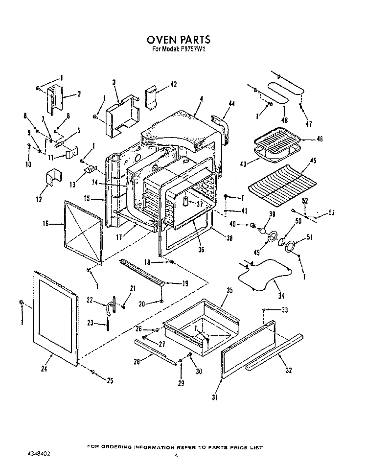 OVEN Diagram and Parts List for F9757W1  Roper Range