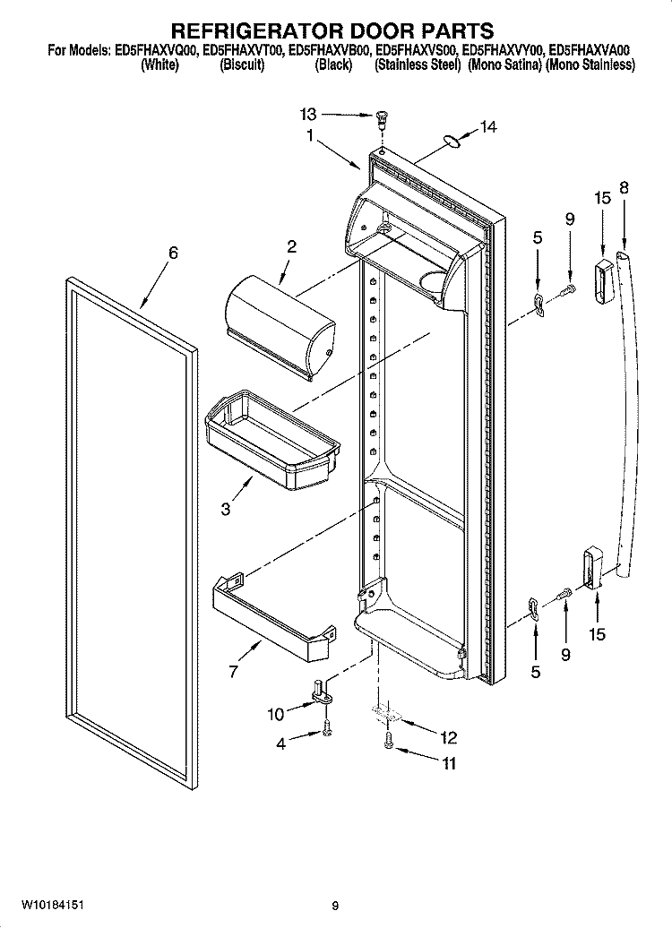 REFRIGERATOR DOOR PARTS Diagram and Parts List for ED5FHAXVB00  Whirlpool Refrigerator