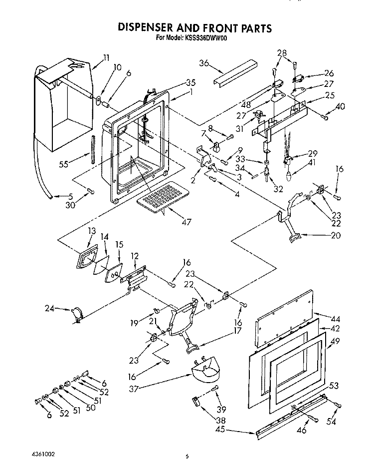 DISPENSER AND FRONT Diagram and Parts List for KSSS36DWW00  KitchenAid Refrigerator