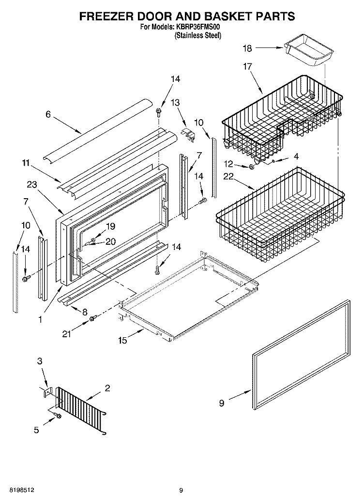 FREEZER DOOR AND BASKET PARTS Diagram and Parts List for KBRP36FMS00  KitchenAid Refrigerator