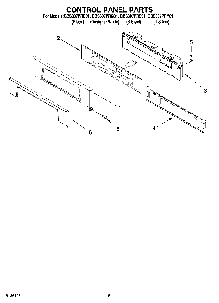 CONTROL PANEL PARTS Diagram and Parts List for GBS307PRB01  Whirlpool Wall Oven