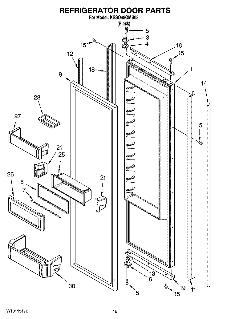 REFRIGERATOR DOOR PARTS Diagram and Parts List for KSSO48QMB03  KitchenAid Refrigerator