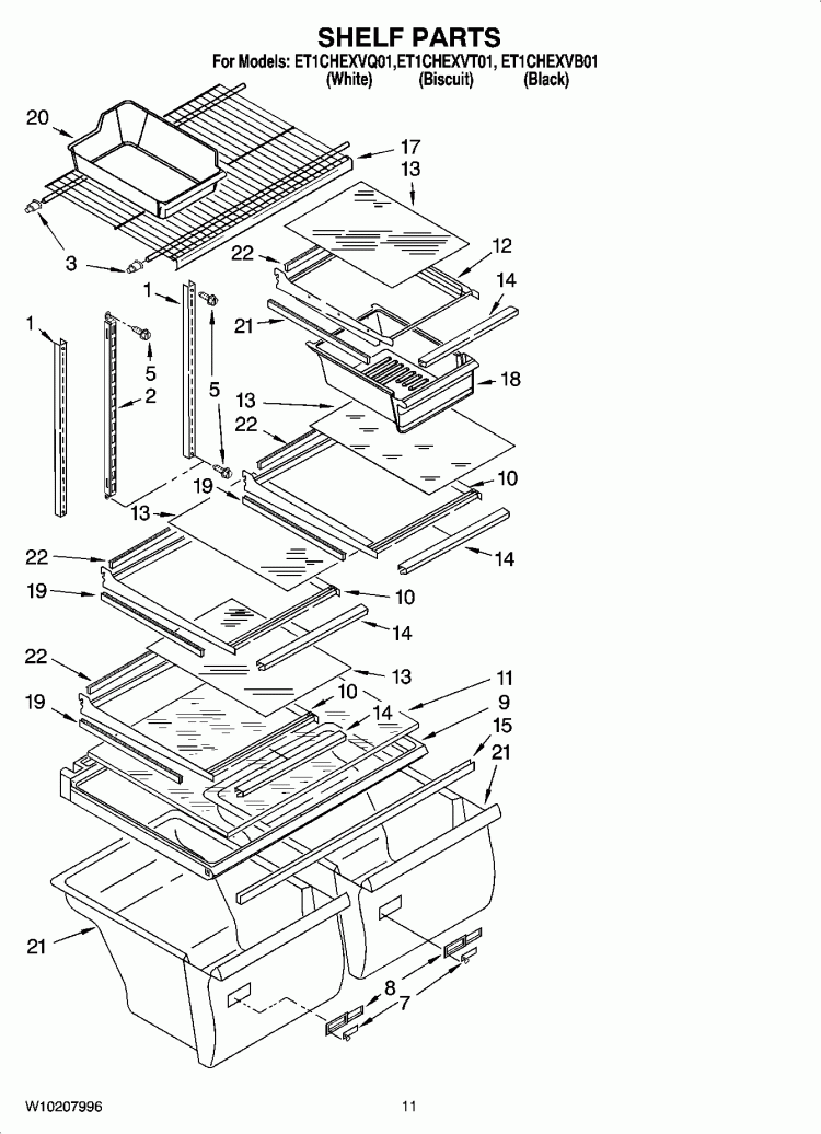 SHELF PARTS, OPTIONAL PARTS (NOT INCLUDED) Diagram and Parts List for ET1CHEXVB01  Whirlpool Refrigerator