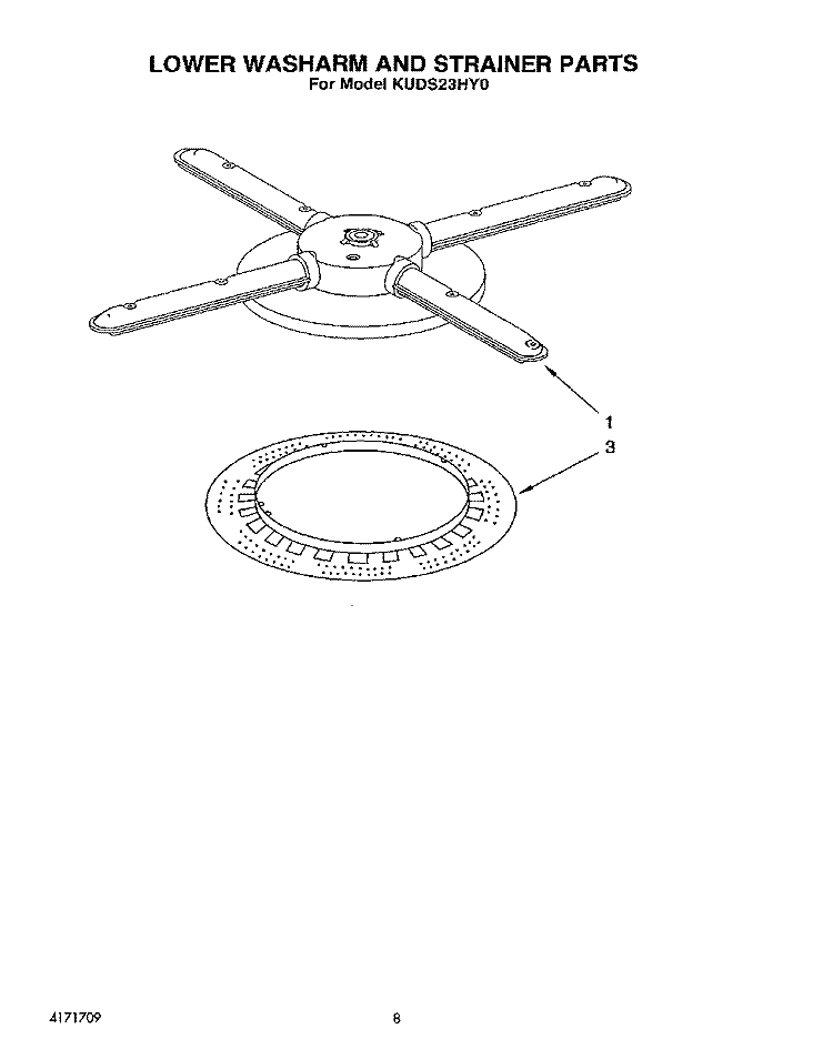 LOWER WASHARM AND STRAINER Diagram and Parts List for KUDS23HY0  KitchenAid Dishwasher