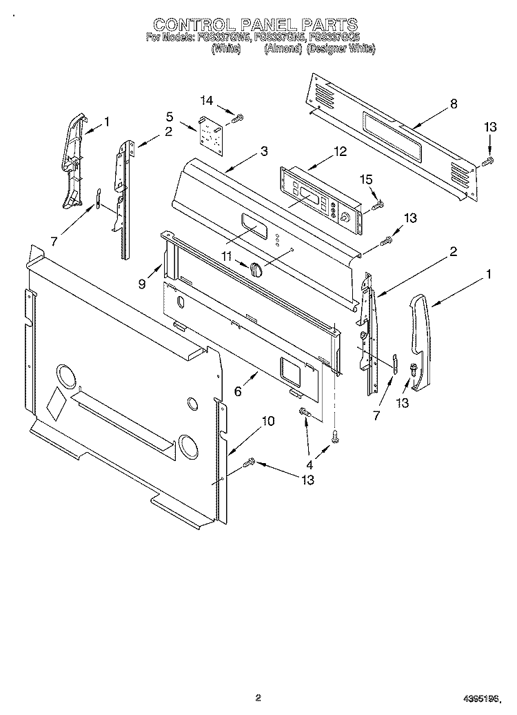 CONTROL PANEL Diagram and Parts List for FGS337GN5  Roper Range