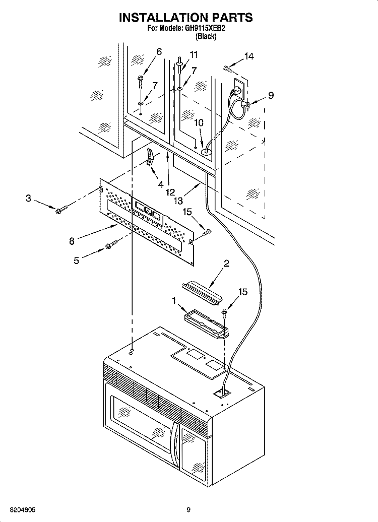 INSTALLATION PARTS Diagram and Parts List for GH9115XEB2  Whirlpool Microwave
