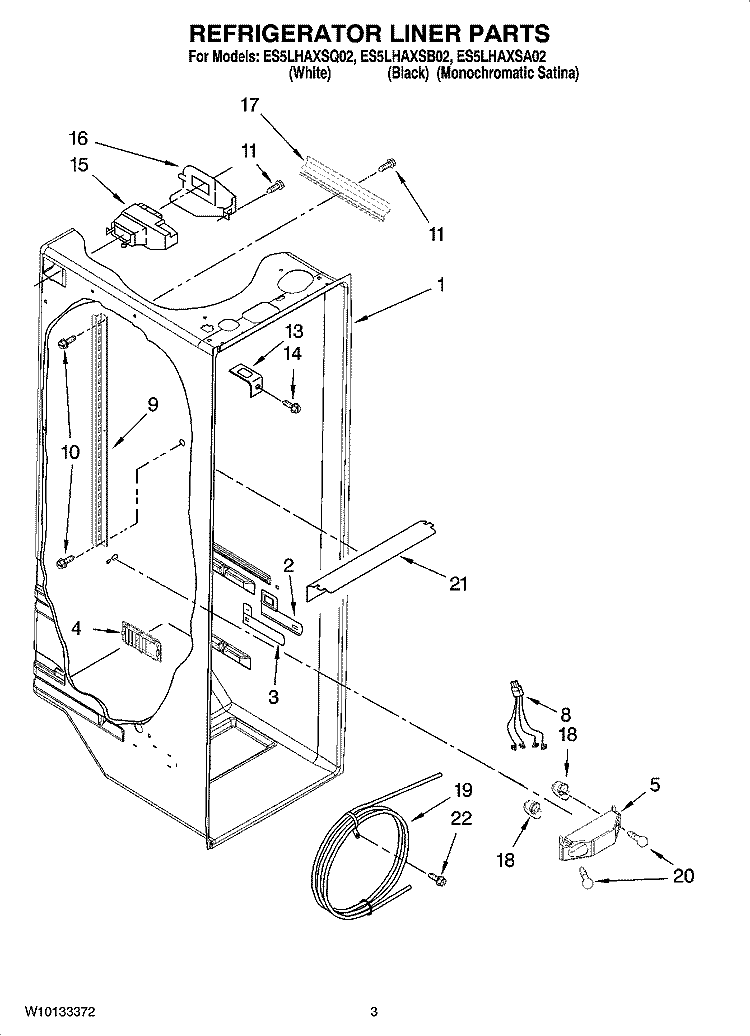 REFRIGERATOR LINER PARTS Diagram and Parts List for ES5LHAXSA02  Whirlpool Refrigerator
