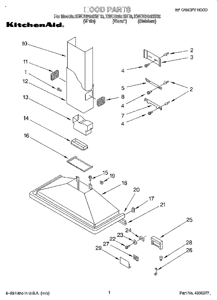 SECTION Diagram and Parts List for KWCU265HSS0  KitchenAid Range Hood