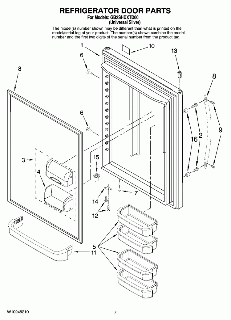REFRIGERATOR DOOR PARTS Diagram and Parts List for GB2SHDXTD00  Whirlpool Refrigerator