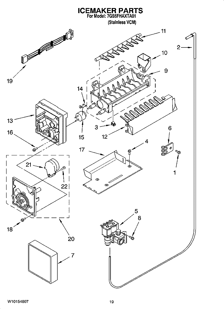 ICEMAKER PARTS, OPTIONAL PARTS (NOT INCLUDED) Diagram and Parts List for 7GS5FHAXTA01  Whirlpool Refrigerator