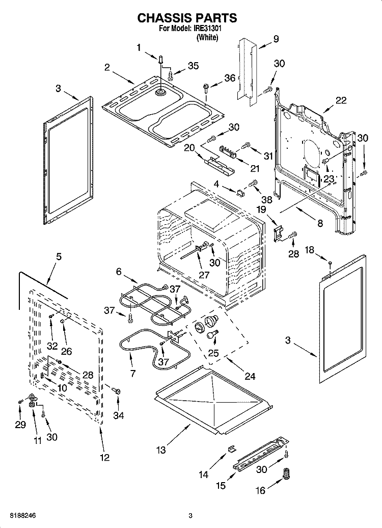 CHASSIS PARTS Diagram and Parts List for IRE31301  Inglis Range
