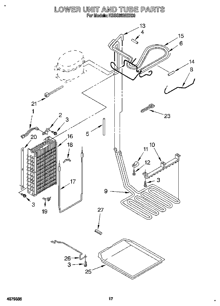 LOWER UNIT AND TUBE Diagram and Parts List for KSSS36MBX00  KitchenAid Refrigerator