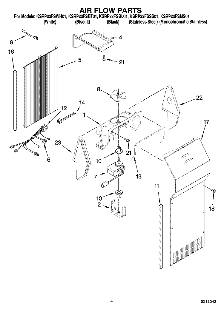 AIR FLOW PARTS Diagram and Parts List for KSRP22FSBT01  KitchenAid Refrigerator