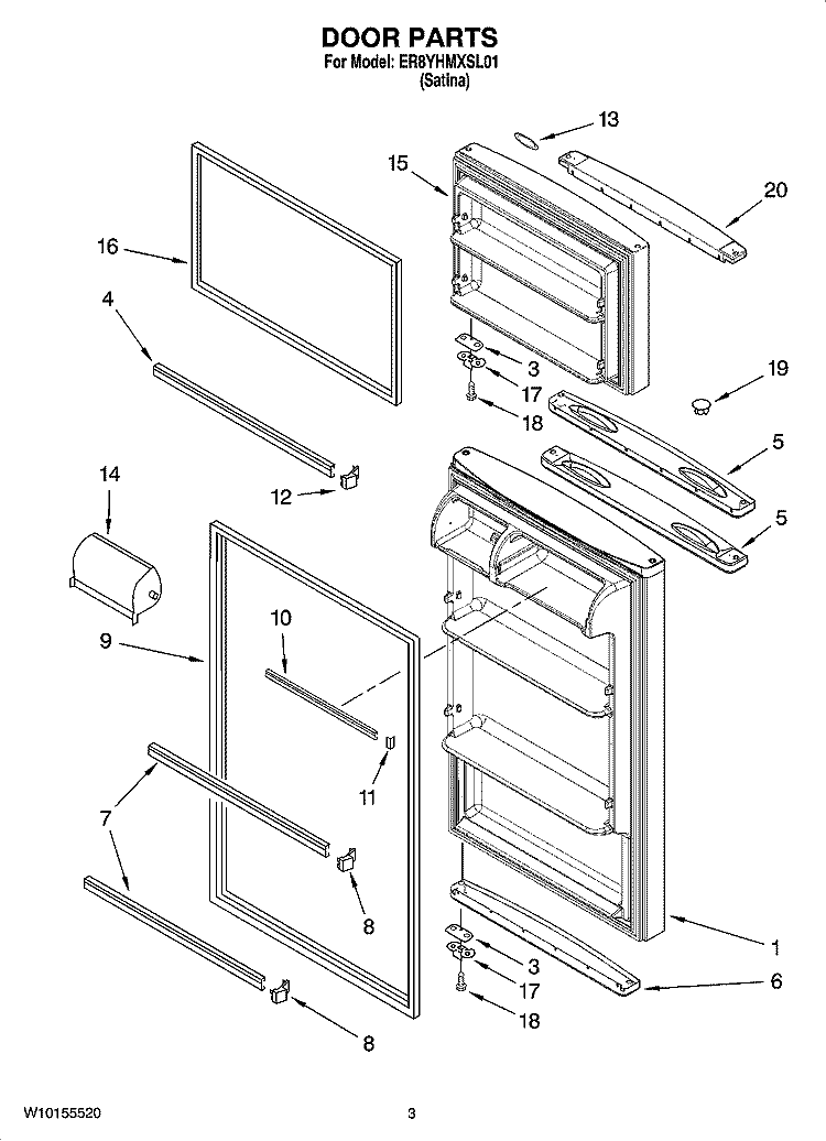 DOOR PARTS Diagram and Parts List for ER8YHMXSL01  Whirlpool Refrigerator