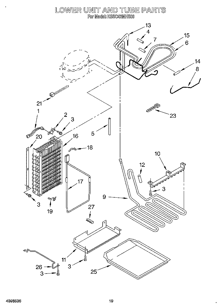 LOWER UNIT AND TUBE Diagram and Parts List for KSSC42MHS00  KitchenAid Refrigerator