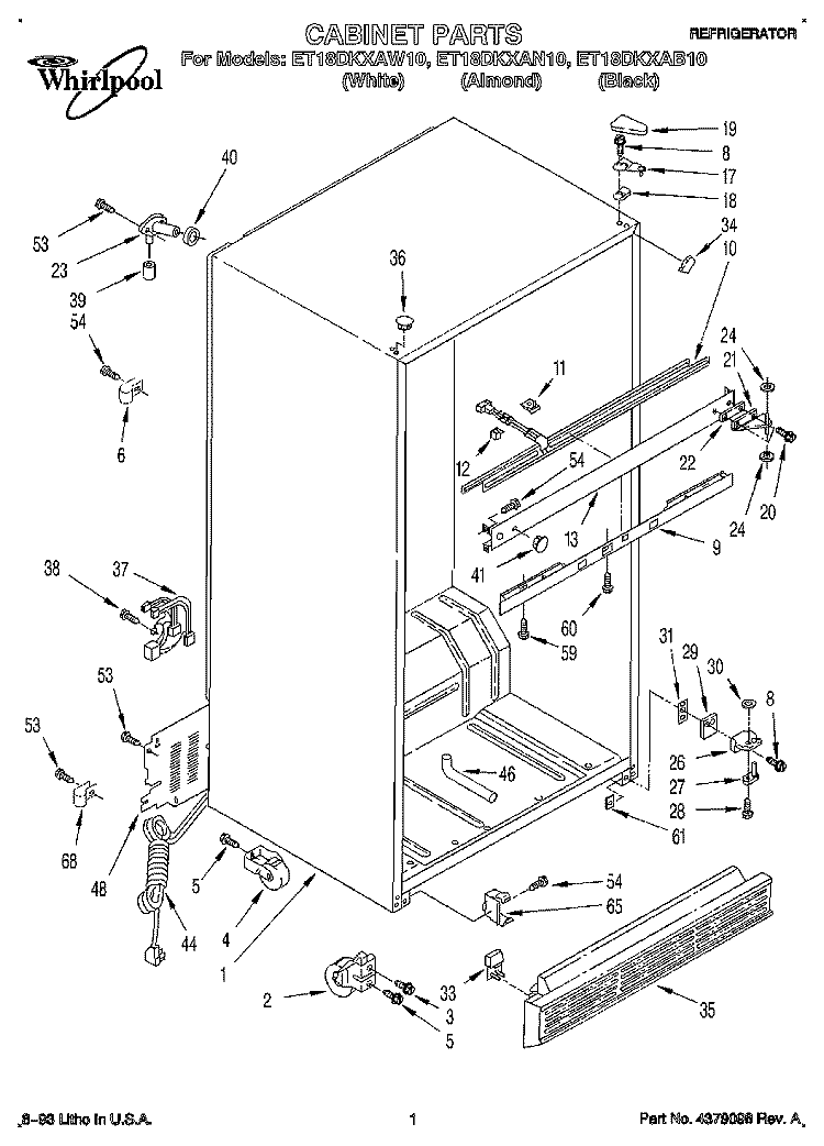 CABINET Diagram and Parts List for ET18DKXAW10  Whirlpool Refrigerator