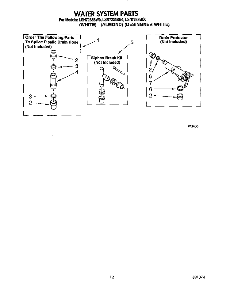 WATER SYSTEM Diagram and Parts List for LSN7233BN0  Whirlpool Washer