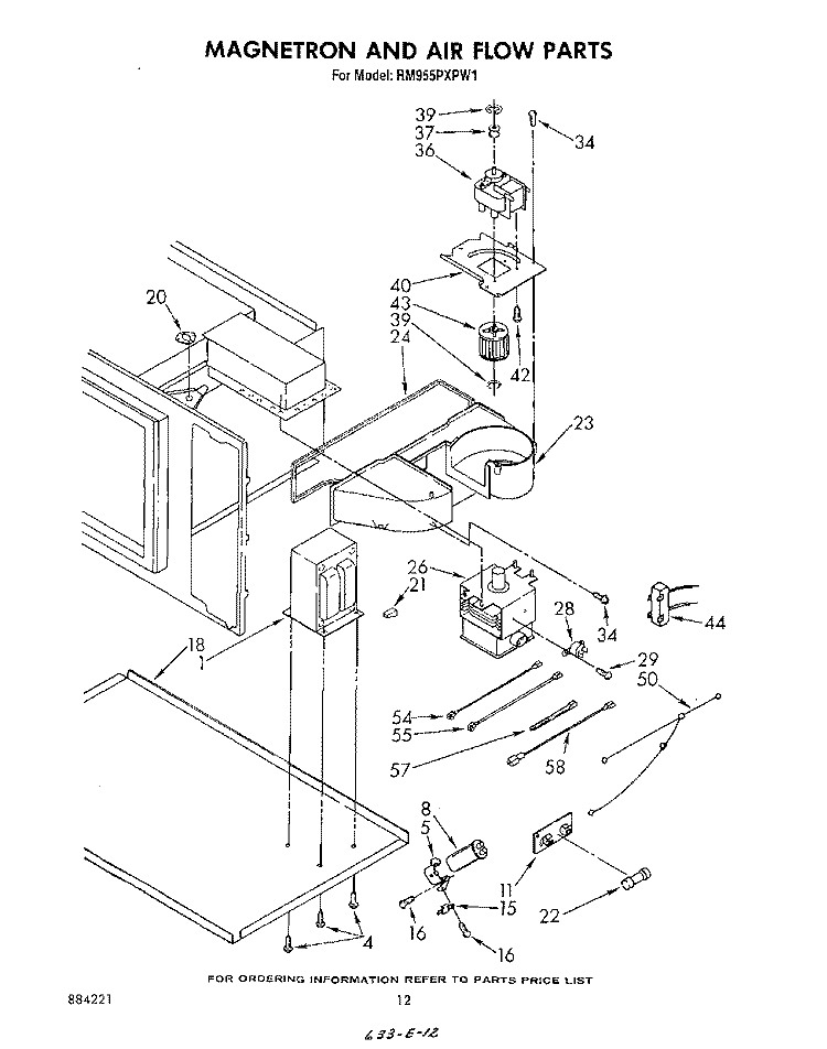 MAGNETRON AND AIR FLOW Diagram and Parts List for RM955PXPW1  Whirlpool Microwave Oven Combo